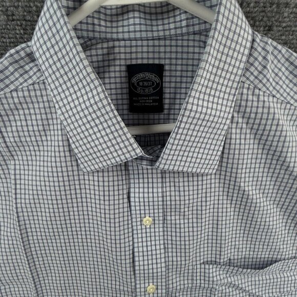Brooks Brothers Non Iron Button Up Shirt Men 18 36/37 Supima Cotton Blue Check - Picture 1 of 11